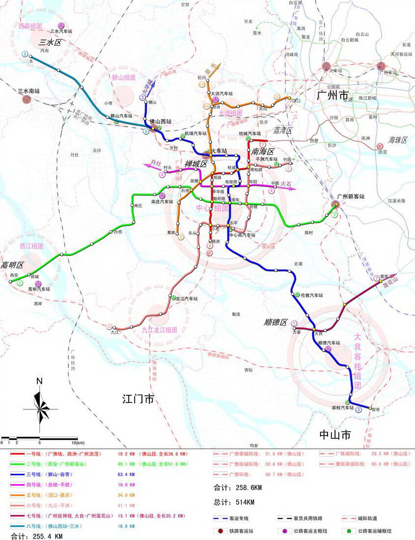 描述:佛山地铁规划图-佛山8条地铁6条连接广州 宽845 ...