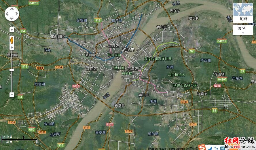 标题:长沙武汉谷歌卫星图像显示-----长江水质比湘江差距巨大!