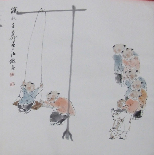 教育校园  民间游戏书画,可以制作300-500种,绘画是工笔国画,诗句是