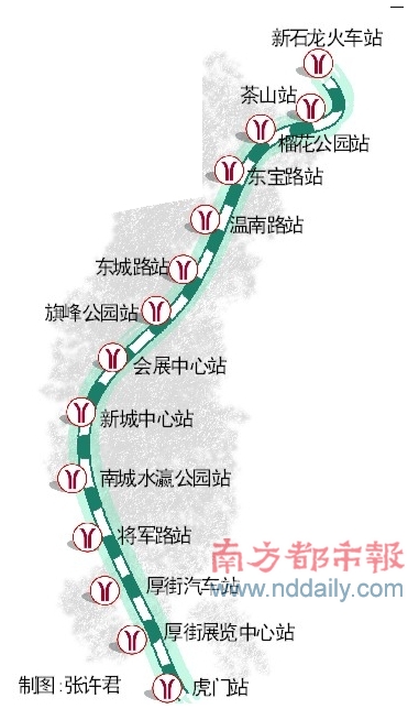 东莞地铁r2线线路起点端位于东莞市北部,与广深铁路建设中的东莞