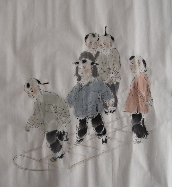 教育校园  民间游戏书画,可以制作300-500种,绘画是工笔国画,诗句是